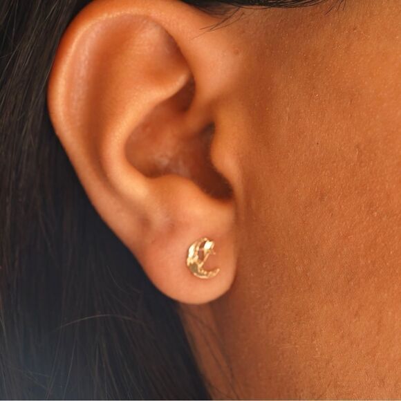 14K Solid Gold Moon & Star Earrings | Dainty Celestial Jewelry - Picture 3 of 4